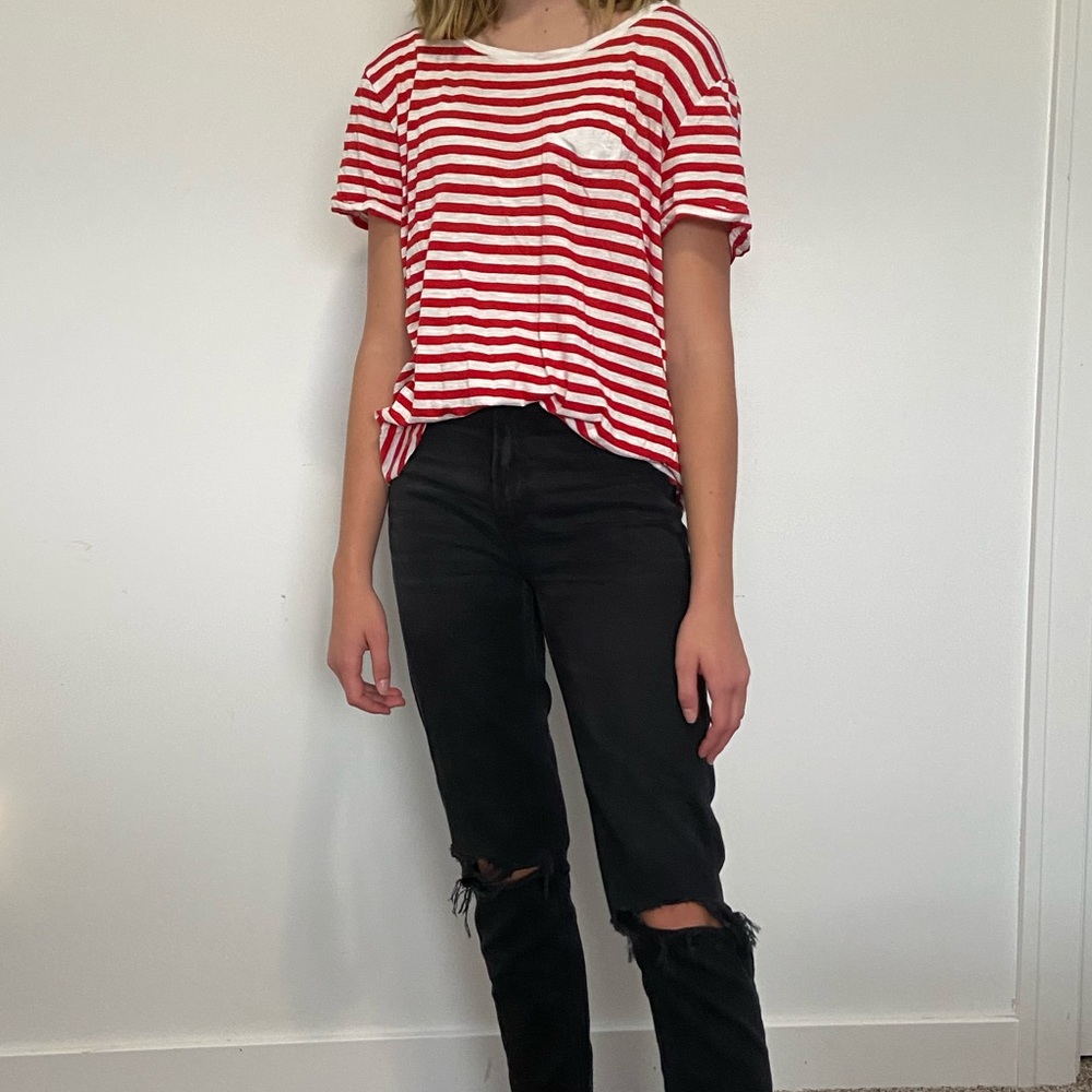 White & Red Basic Tee - Medium